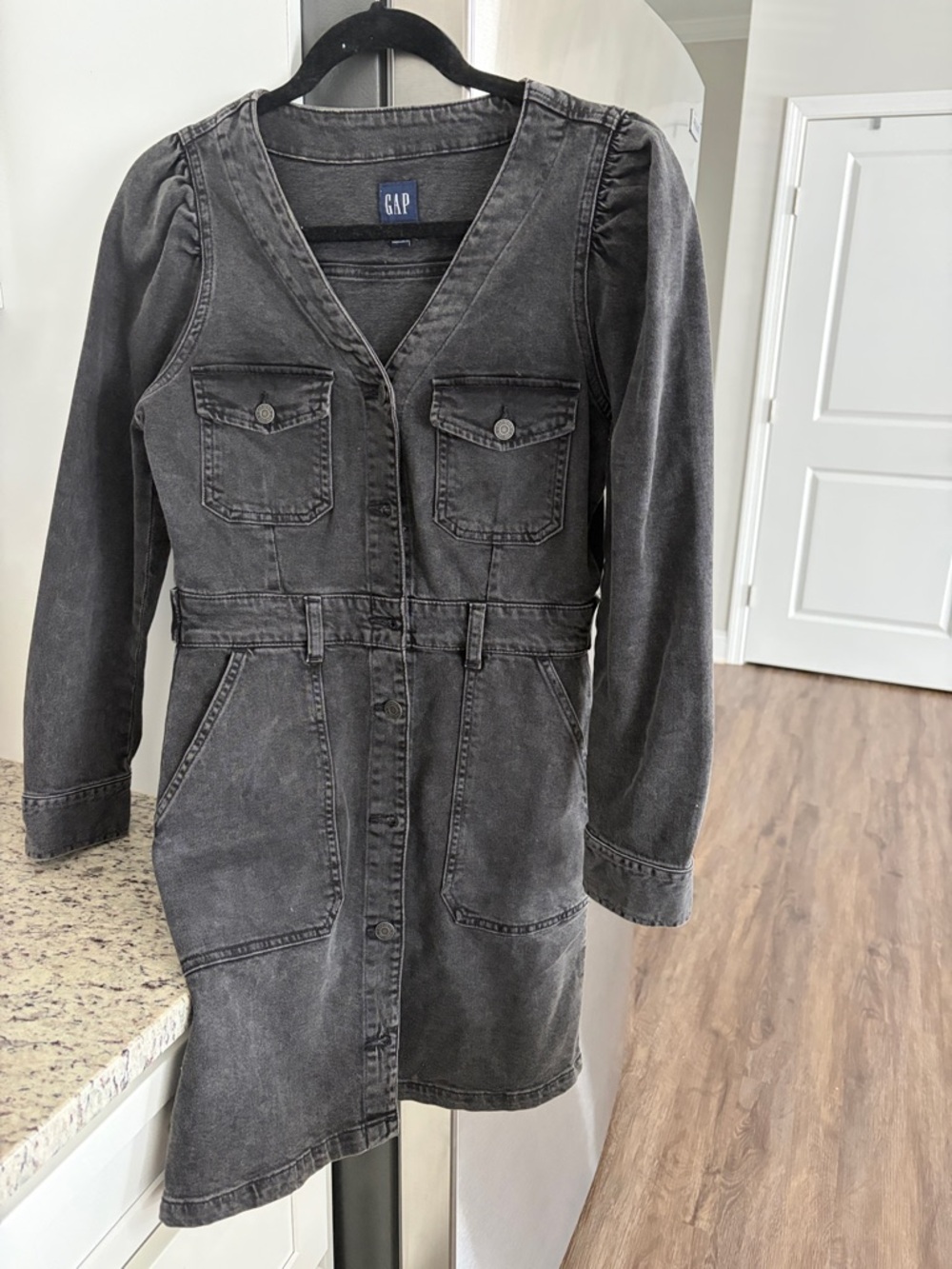 GAP Charcoal Washed Denim Button-Front Dress